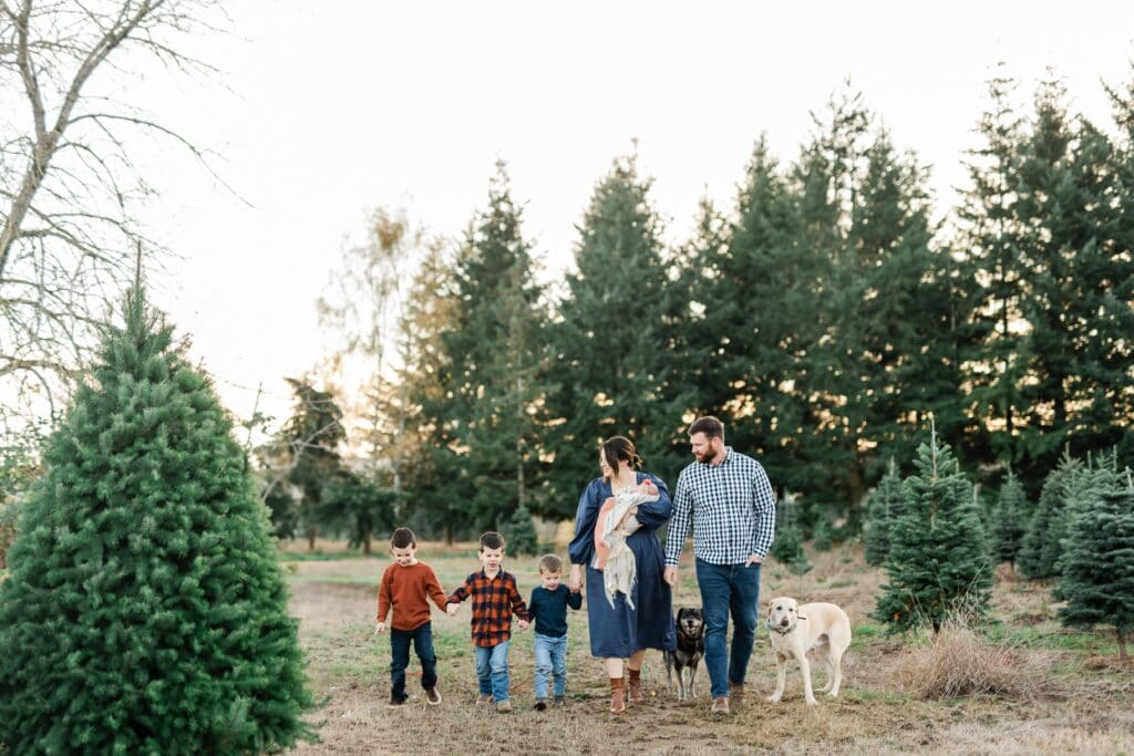family photo at Christmas tree farm lifestyle photography